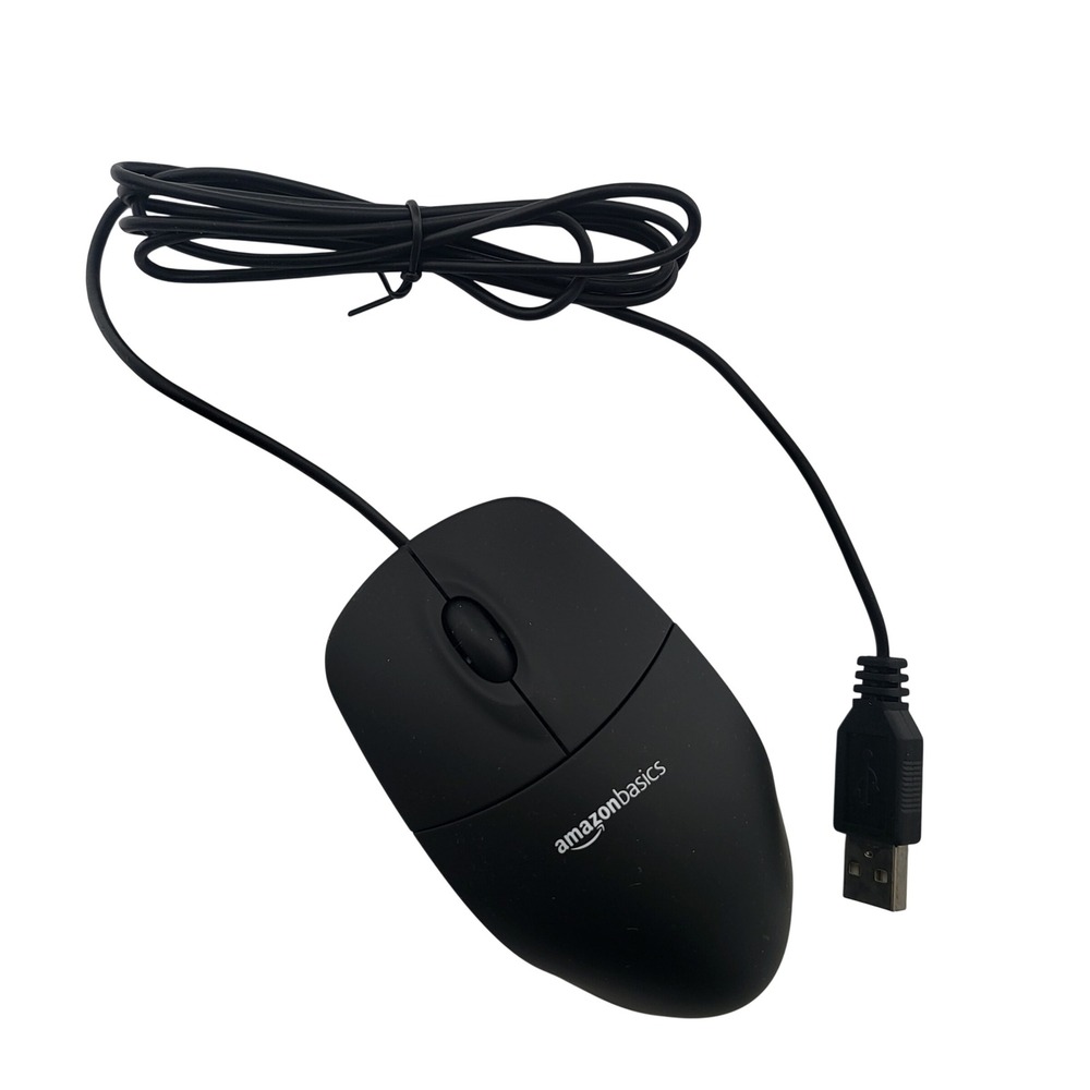 Amazon Basics MSU0939‎ 3-Button USB Wired Optical Computer Mouse Black "Tested"